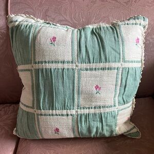 Cottage Core Green and Cream Floral Throw Pillow